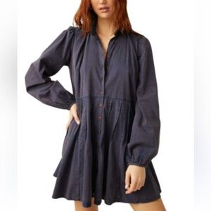 Free People Marvelous Mia Plain Short Mini Dress Overdyed dried indigo / XS